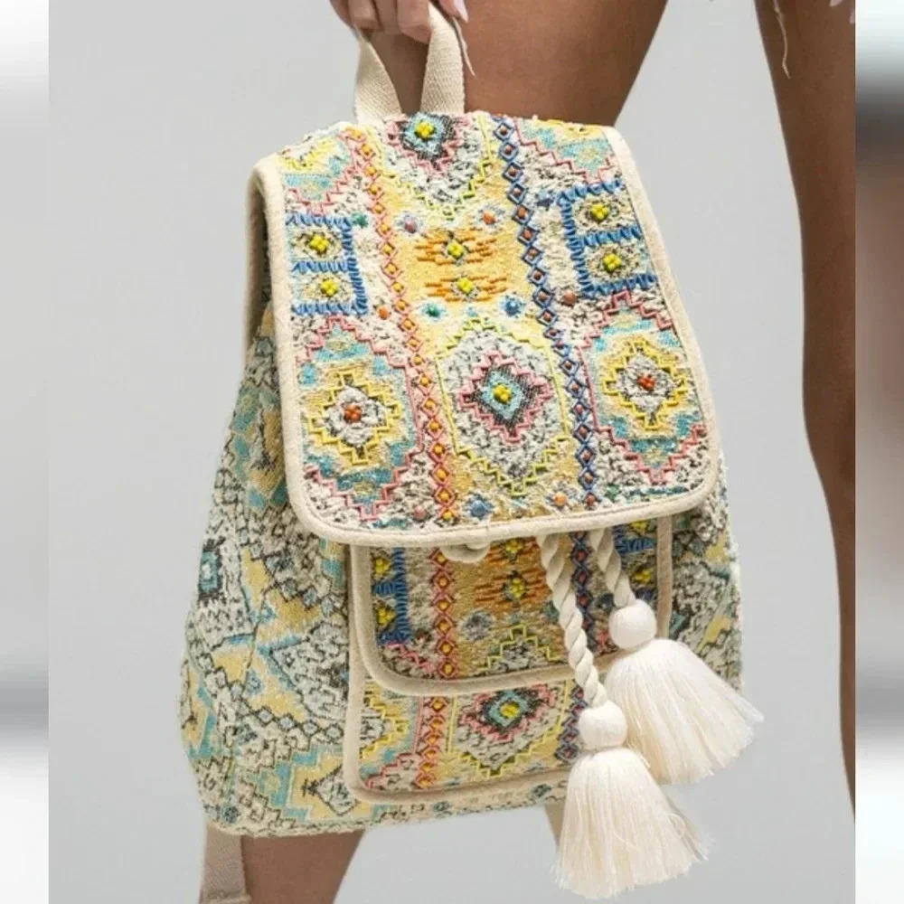 New! Boho Embroidered Jacquard Backpack - Picture 12 of 12